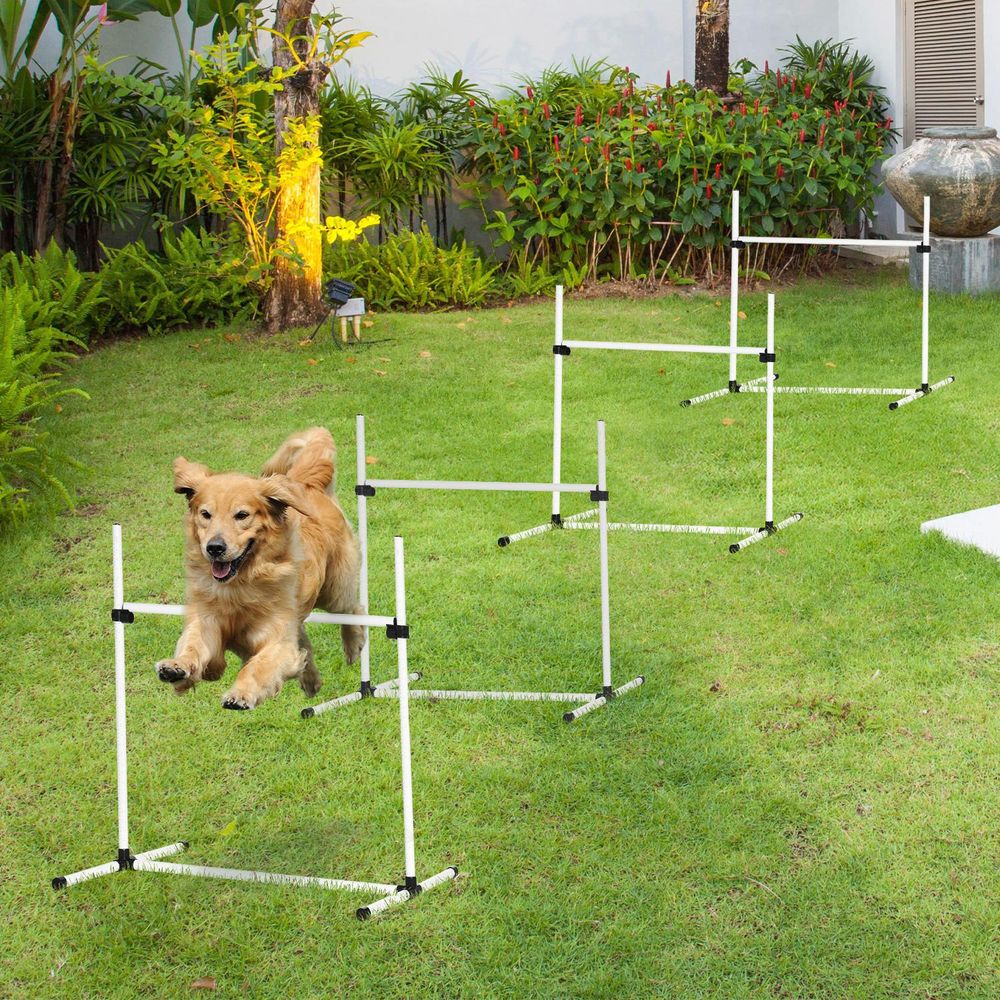 Dog Agility Training Equipment Height Adjustable Jump Hurdle Set of 4 w/ Carrying Bag
