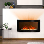 Electric Fireplace Wall Mounted Led Flame Curved Back Side Lights Heater
