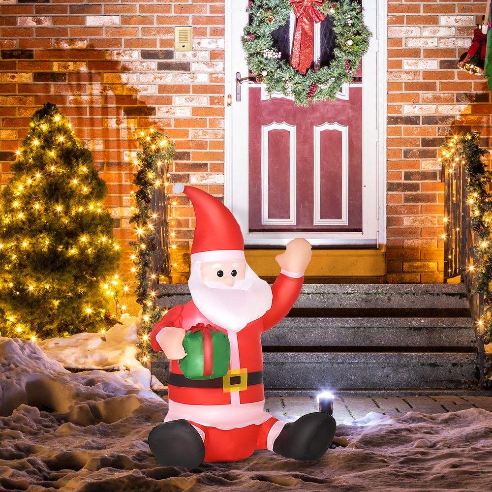 4ft Inflatable Christmas Santa Claus Gift with LED Xmas Holiday Outdoor