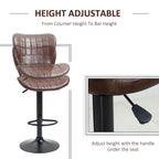 2 Brown PU Leather Swivel Bar Chairs - Adjustable Height, Backrest
