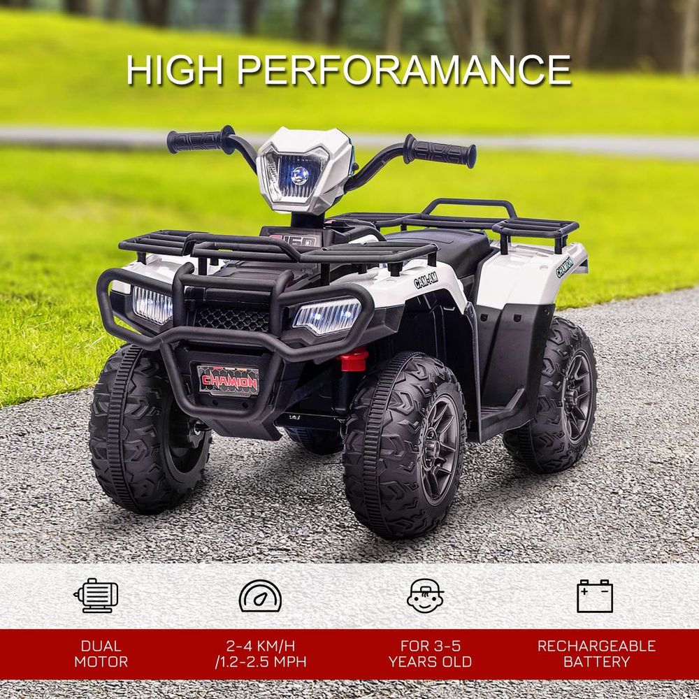 12V Electric Quad Bike for Kids - LED Lights, Music - White