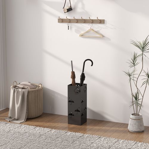Decorative Umbrella Holder w/ Drip Tray 4 Hooks for Entryway Black