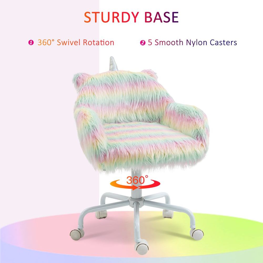Faux Fur Unicorn Desk Chair Fluffy Home Office Chair with Armrests