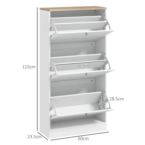 Narrow Shoe Cabinet with 3 Flip Drawers for 18 Pairs of Shoes White