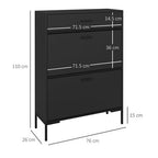 3-Drawer Shoe Cabinet with Adjustable Shelf for 12 Pairs of Shoes, Narrow Shoe Storage Cabinet with 2 Flip Doors for Hallway, Entryway, Black