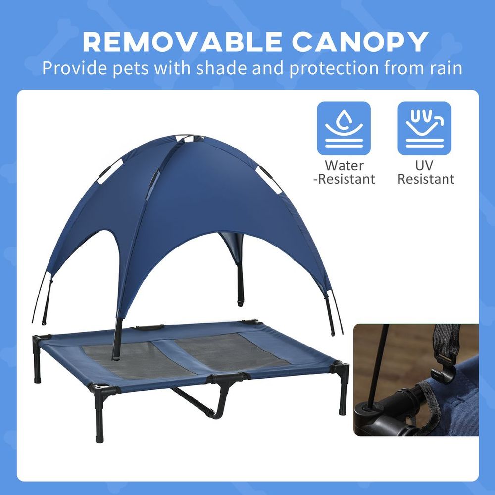 92cm Elevated Dog Bed Cooling Raised Pet Cot UV Protection Canopy Blue