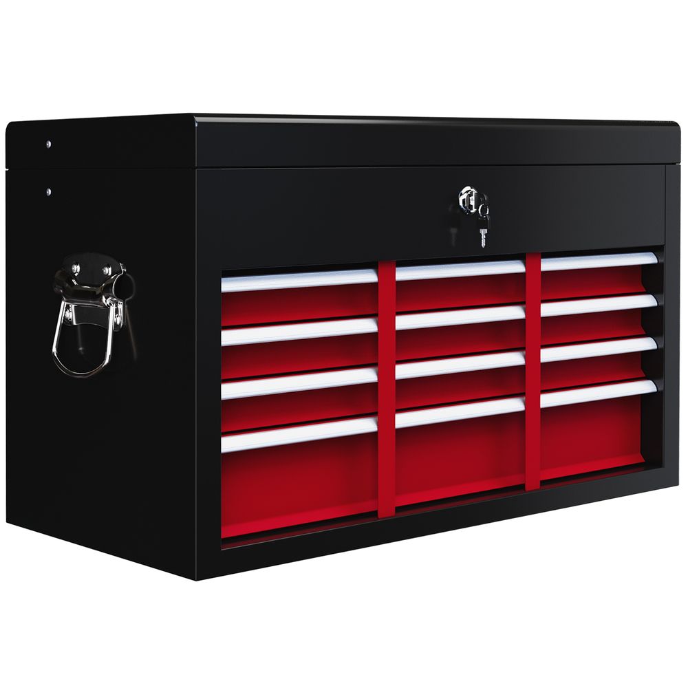 Lockable Metal Tool Chest w/ 6 Drawer, Ball Bearing Runners, Black in Black