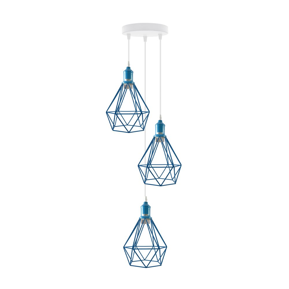 3 Head pendant Industrial Ceiling Light Fitting, Metal Vintage Lamp shade Blue