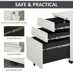 Mobile Vertical File Cabinet Lockable Metal Filling Cabinet with 3 Drawers Anti-tilt Design for Letter A4 Legal Size Fully Assembled Except Casters White
