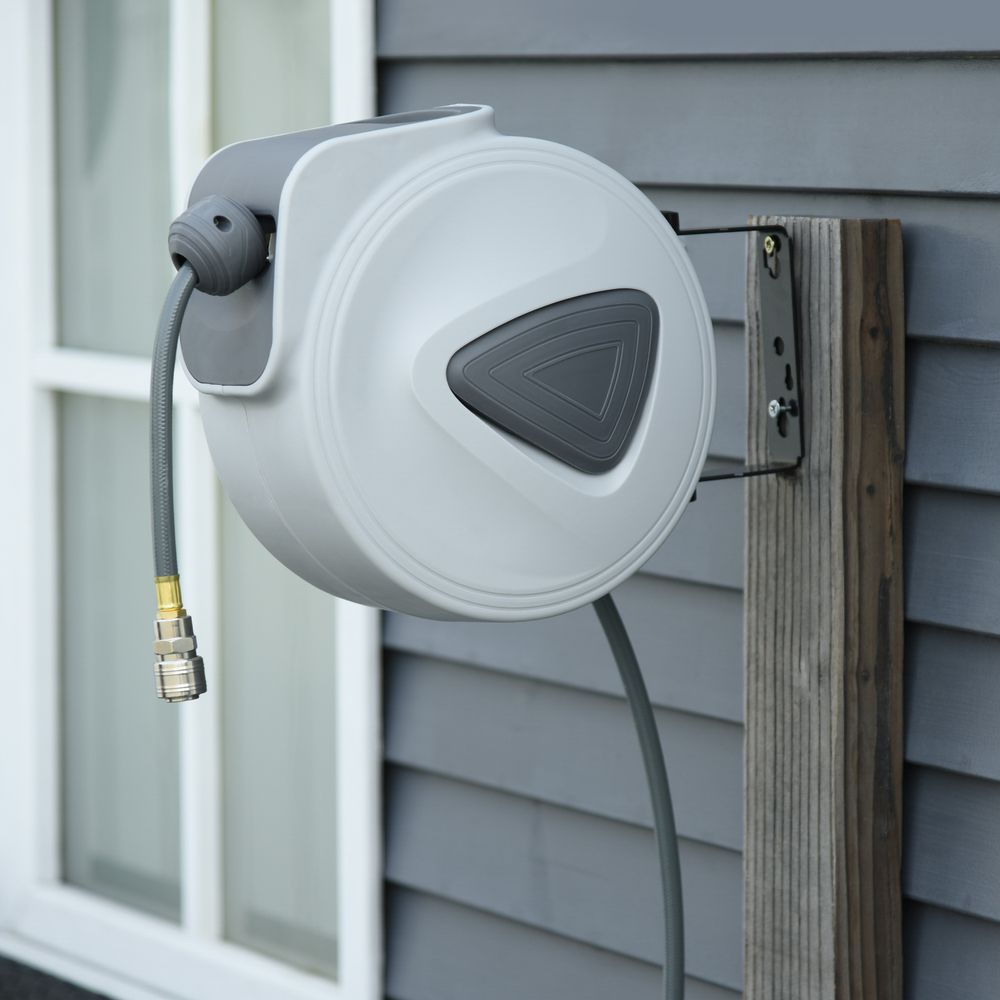 Retractable Air Hose Reel 15m+140cm (Hose Diameter 3/8" 9.5mm), Hose Connector 1/4" BSP, Wall Mount Auto Rewind Hose-Reel
