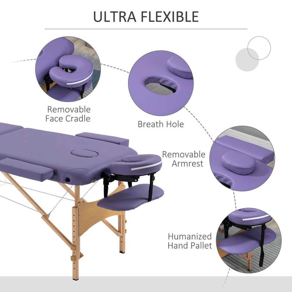 Purple Folding Massage Bed - Portable Spa Table for Beauty Treatments - Sturdy & Adjustable - Carry Bag Included
