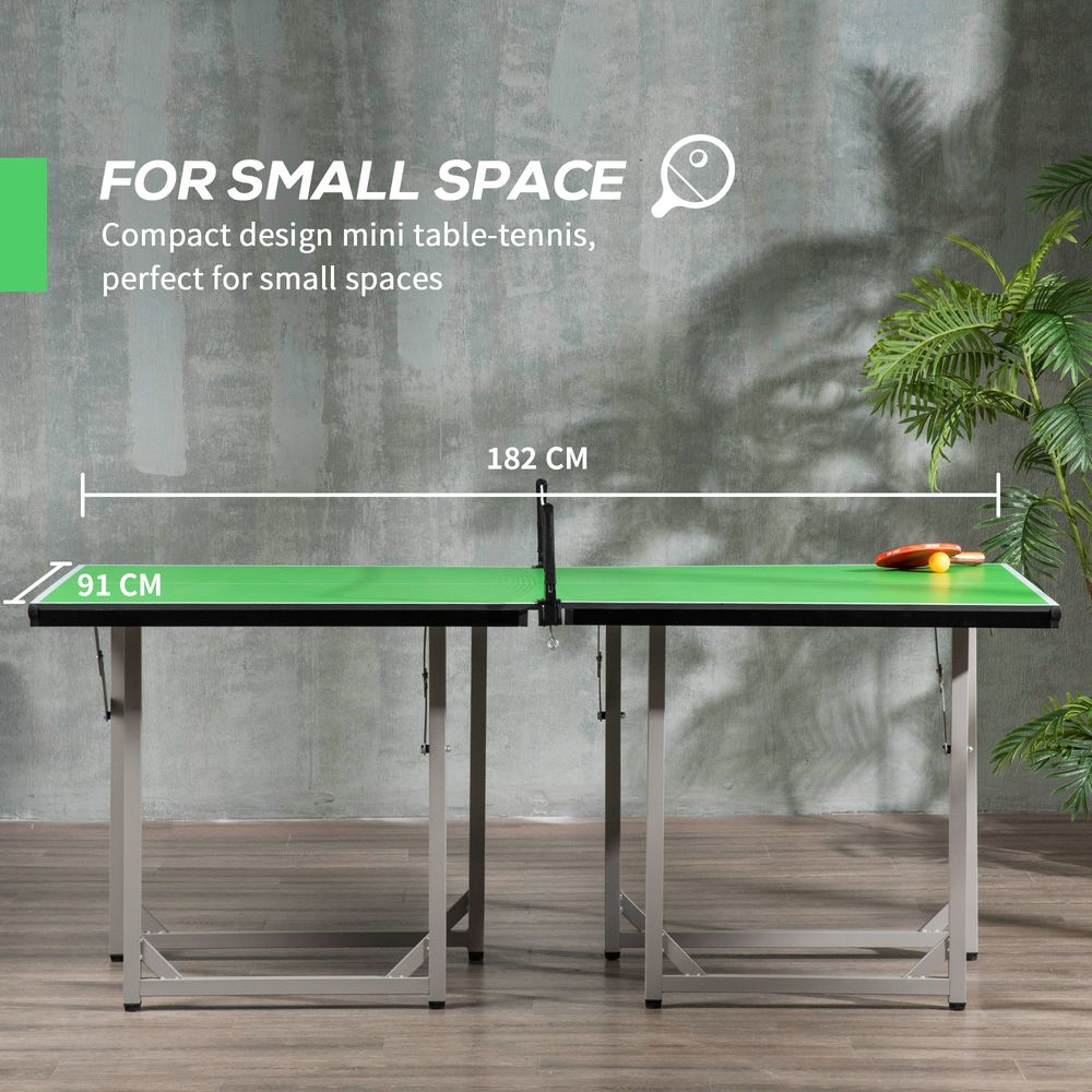 Tennis Table Ping Pong Foldable with Net Game Steel 182cm Indoor, Green