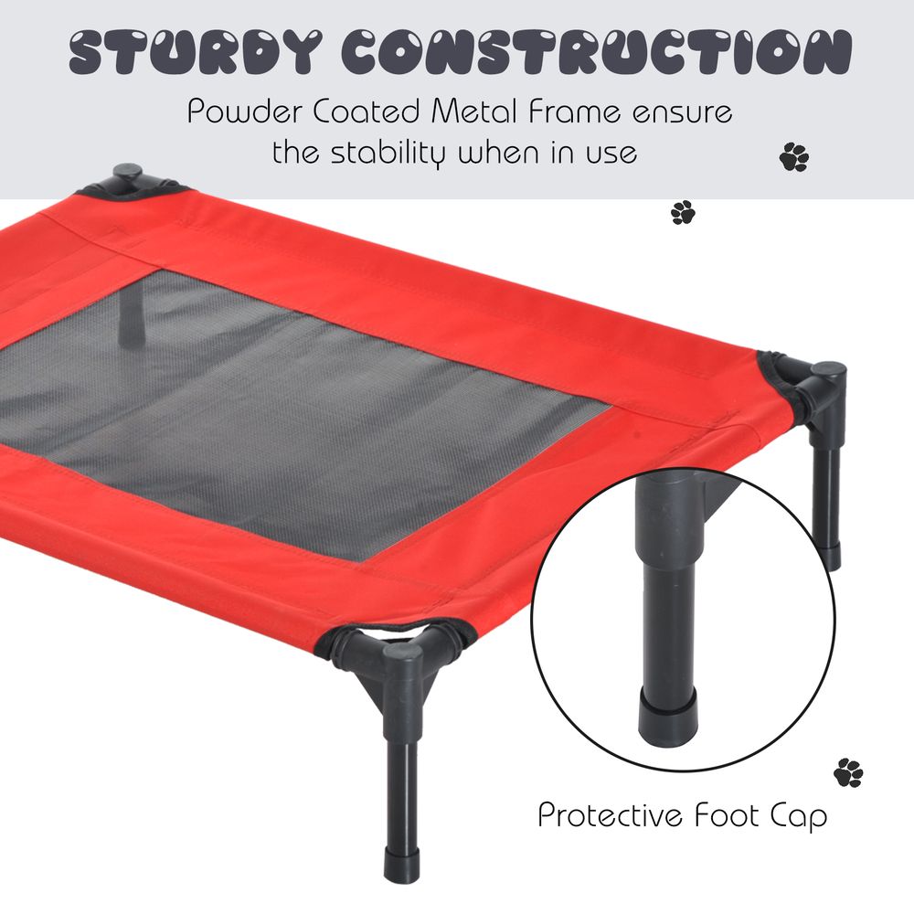 Elevated Pet Bed Portable Camping Raised Dog Bed w/ Metal Frame Black and Red (Small)