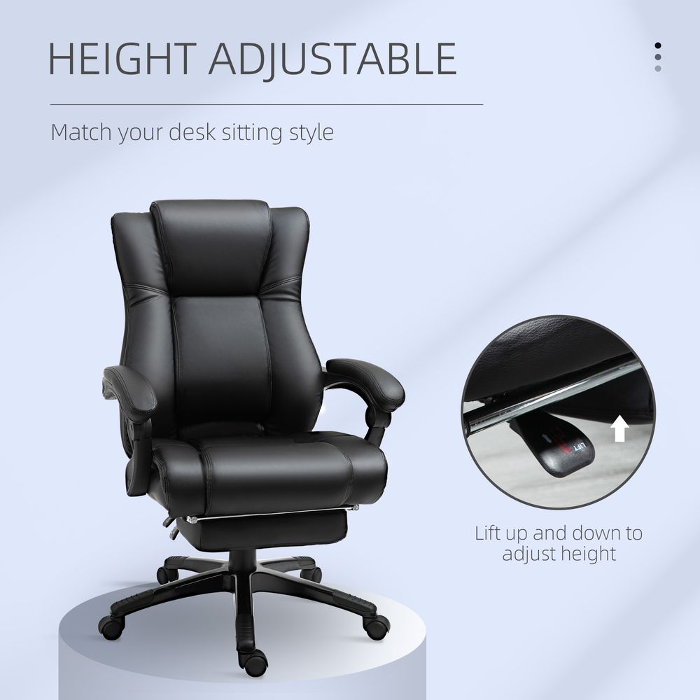 Executive Office Chair, PU Leather High Back Desk Chair with Height Adjustable, Reclining Swivel Computer Chair for Home, Black