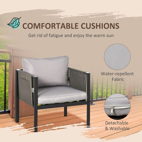 4 Piece Garden Sofa Set w/ Tempered Glass Coffee Table Padded Cushions