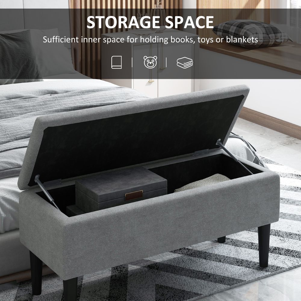 15" Ottoman Storage Box - Wood Legs - 47L Capacity - Grey