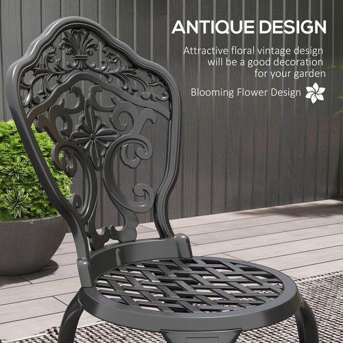 3 PCs Cast Aluminium Bistro Set w/ Parasol Hole for Balcony, Black