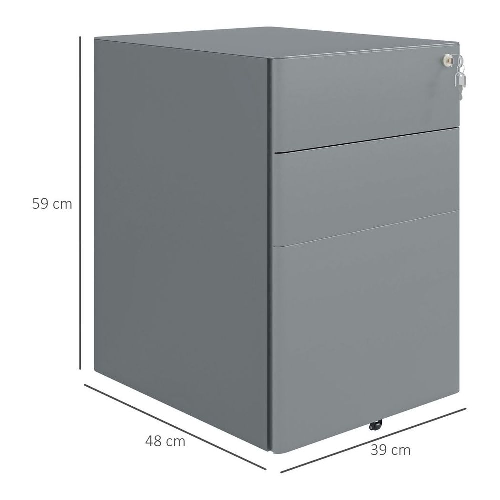3 Drawer Metal Filing Cabinet - Lockable, Compact, Grey - Quality Storage Solution