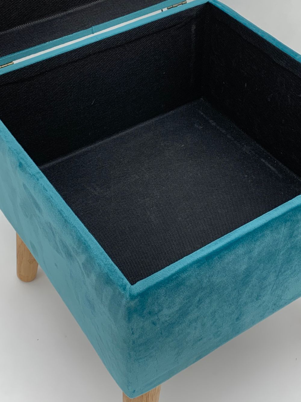 Velvet Footrest Trunk - Blue - Storage Compartment, Wooden Legs