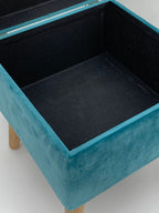 Velvet Footrest Trunk - Blue - Storage Compartment, Wooden Legs