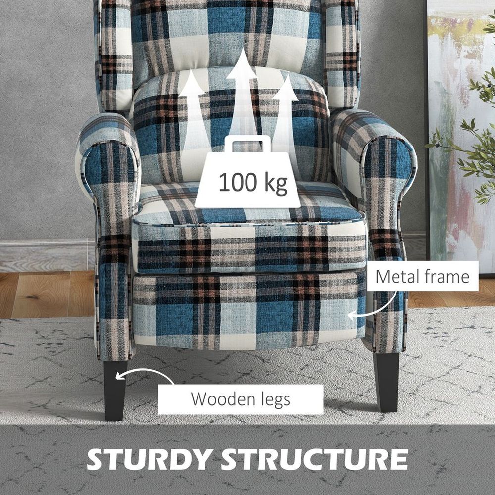 Recliner Chair for Living Room Wingback Chair with Padded Armrest Blue