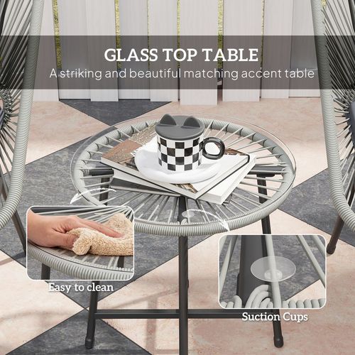 Rattan Bistro Set, Small Balcony Furniture with Cushion, Light Grey in Grey
