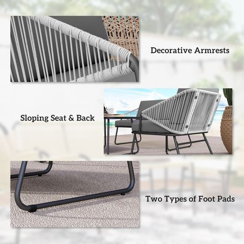 4 Piece Rattan Garden Furniture Set with Cushions, Grey