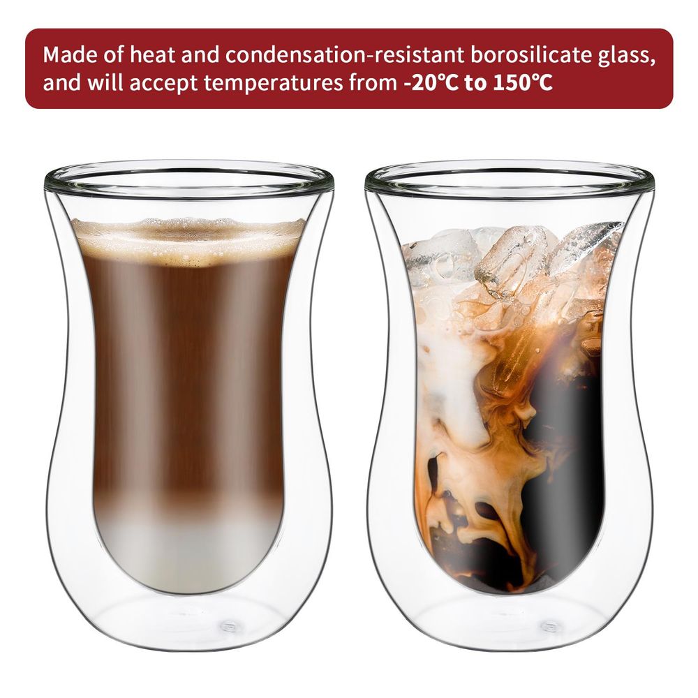 Transparent Double Wall Glasses - for Hot & Cold Drinks - Minimalist Design - Set of 2