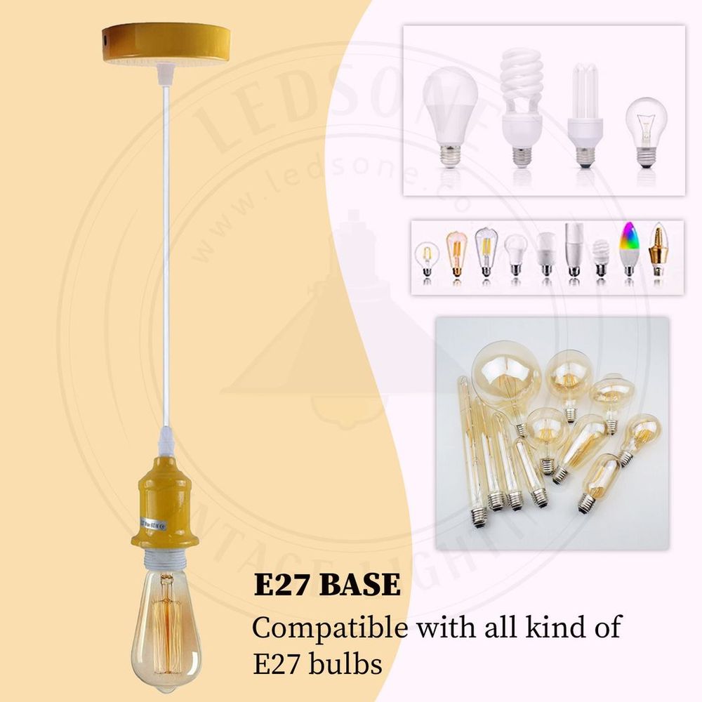 10 Pack Industrial Pendant Light Fitting, lampshade addable E27 Lamp Holder Fitting Set with PVC Cable with Kits Detail