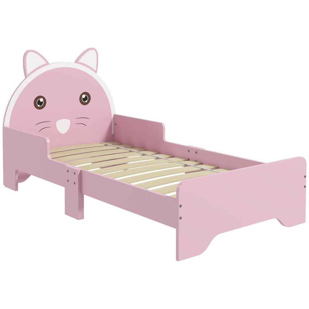 Toddler Bed Frame Cat Design Kids Bed with Guardrails - Pink