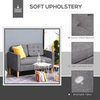 Compact Loveseat Sofa - 2 Seater with Storage & Wood Legs in Grey