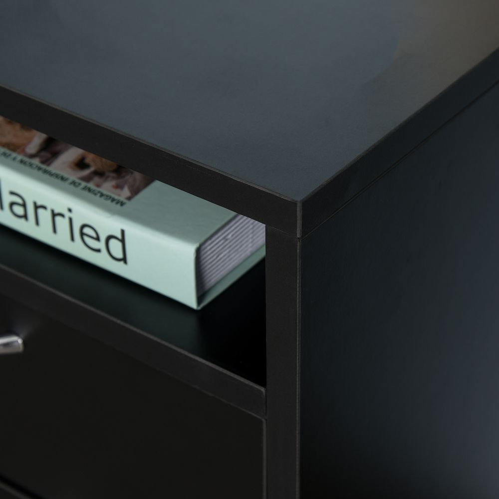60cm Storage Cabinet w/Drawer Open Shelf Metal Handles 4 Wheels Office Home Organiser Mobile Printer Black
