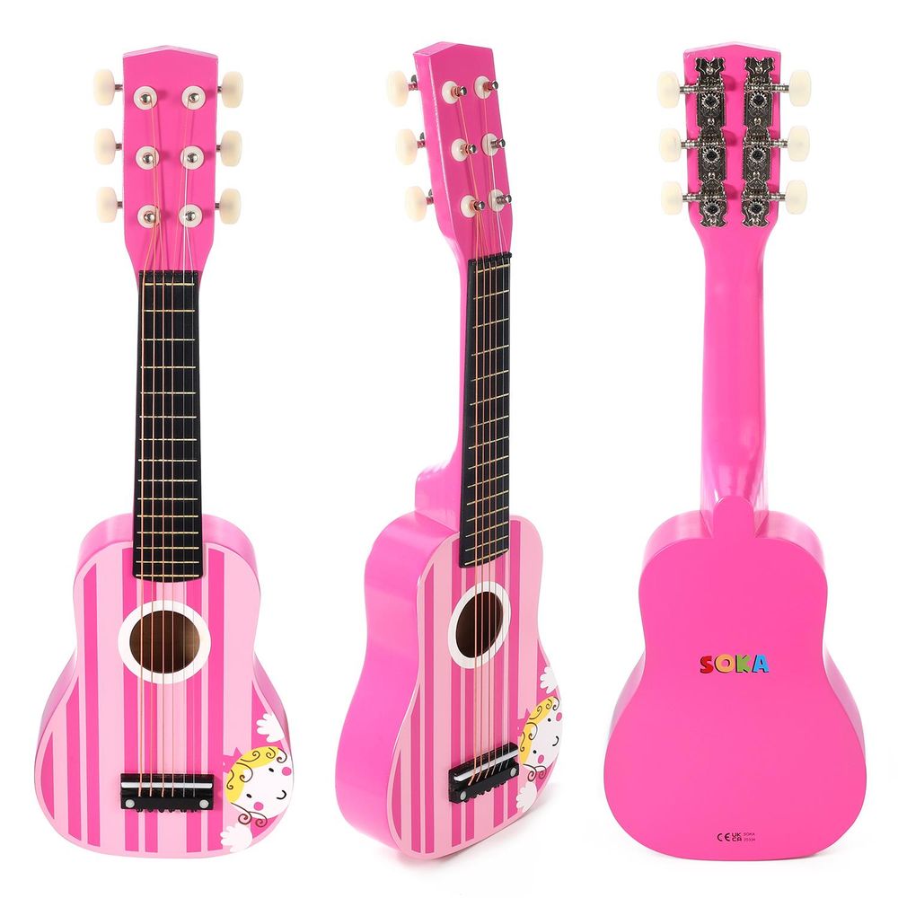 Wooden Pink Striped Guitar - Pretend Play Music Toy for Children - Ages 3+. & Interactive Gift for Kids!