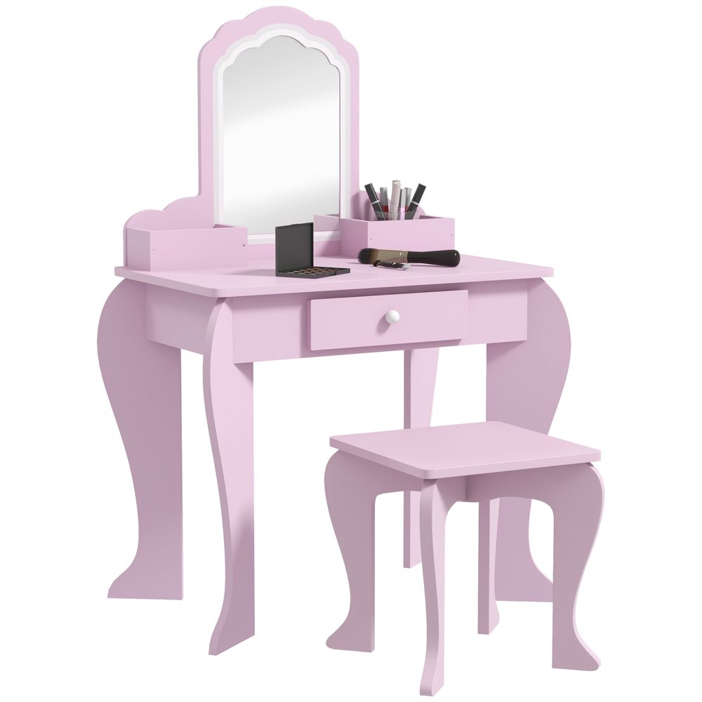 Kids Dressing Table Cloud Design with Mirror Stool Drawer Storage Boxes