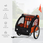 18m 2-Seat Child Bike Trailer for Kid w/ Steel Frame Seat Belt Orange