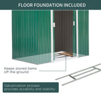 7 x 4ft Metal Garden Shed, Outdoor Storage Tool House with Ventilation Slots, Foundation Kit and Lockable Double Doors, Green