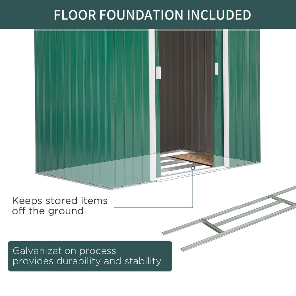 7 x 4ft Metal Garden Shed, Outdoor Storage Tool House with Ventilation Slots, Foundation Kit and Lockable Double Doors, Green