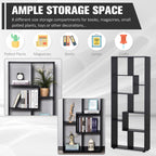 178cm 8-Shelf Bookcase Melamine Black Foot Pads - Multipurpose 8-Grid