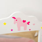 Kids Vanity Table & Stool Girls Dressing Set Make Up Desk Chair Dresser Play Set with Rotatable Mirrors Drawer Star & Heart Pattern White E