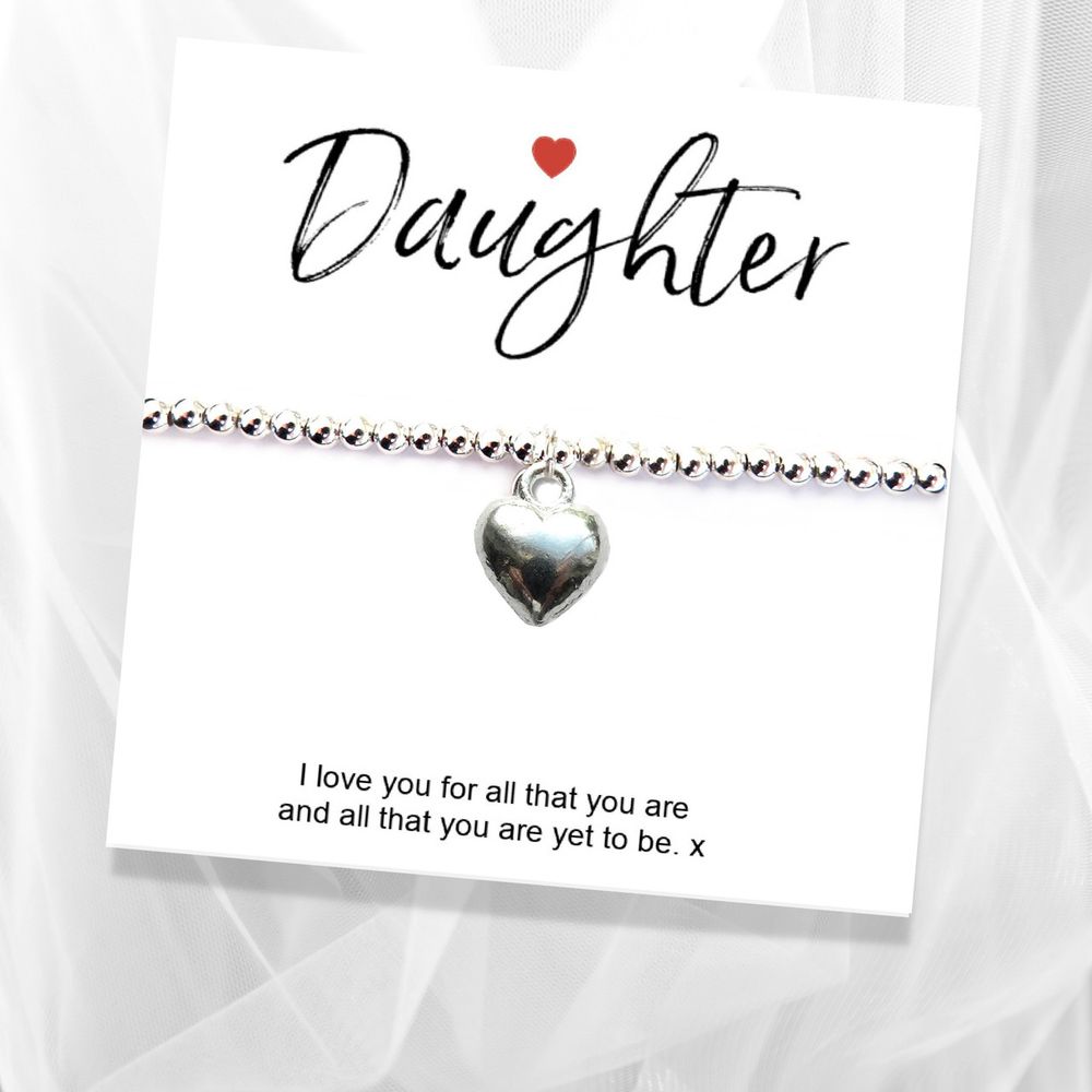 Daughter Heart Charm Bracelet - Sent in Gift Box - Birthday or Christmas Present