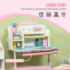 Pink Kids Desk & Chair Set - Storage Shelves & Washable Cover