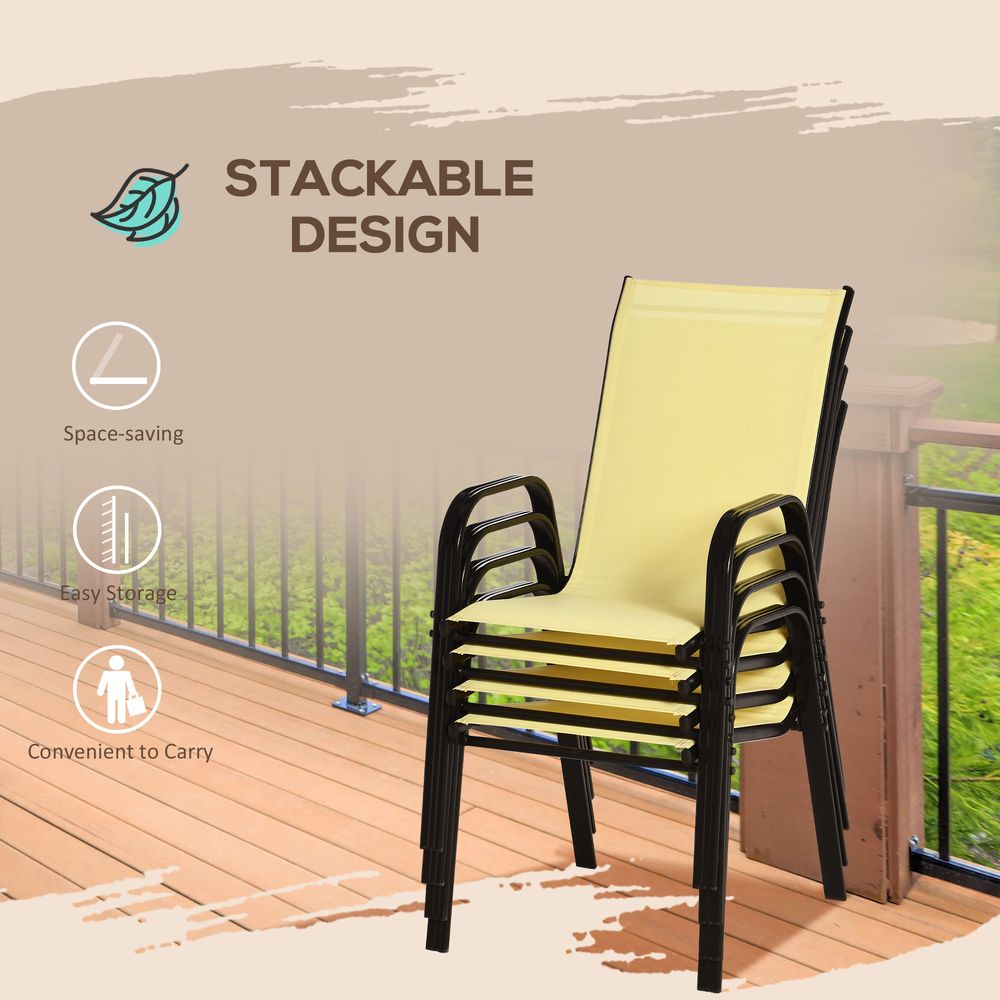 Outdoor Dining Chair Set - 4 Pack Beige w/ High Back Armrest