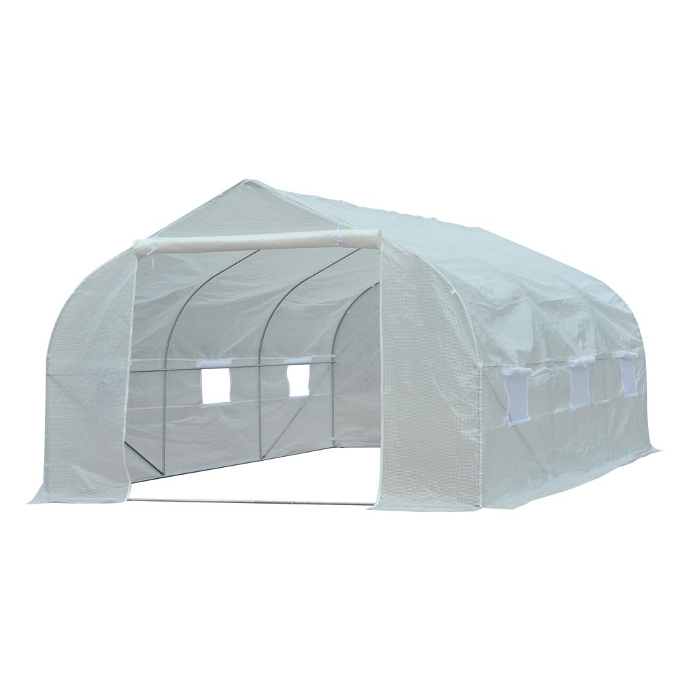 PE Mesh Cover Galvanized Metal Frame Walk-In Greenhouse White 445cm x 299cm x 200cm