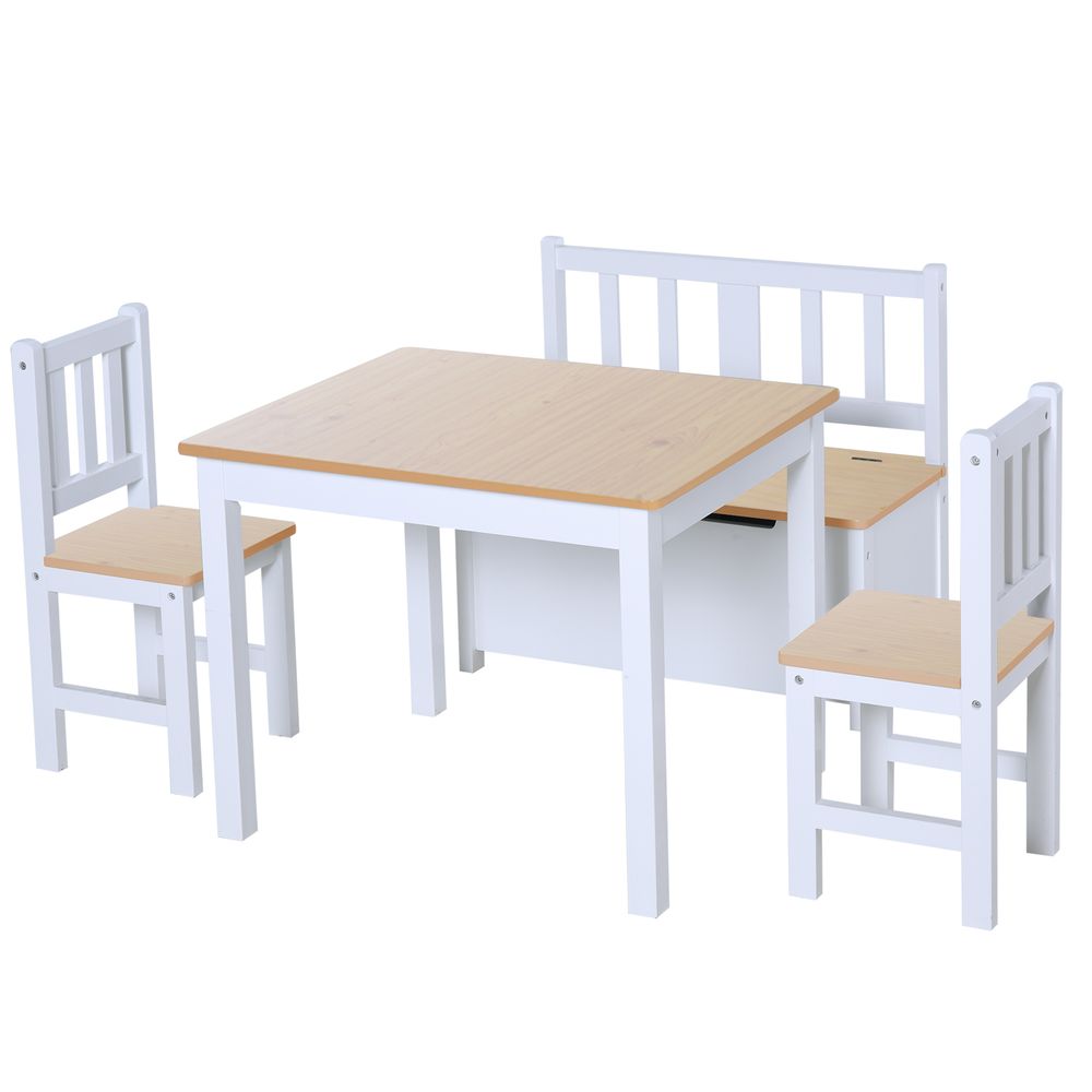 4-Piece Kids Wood Table Set w/ Storage