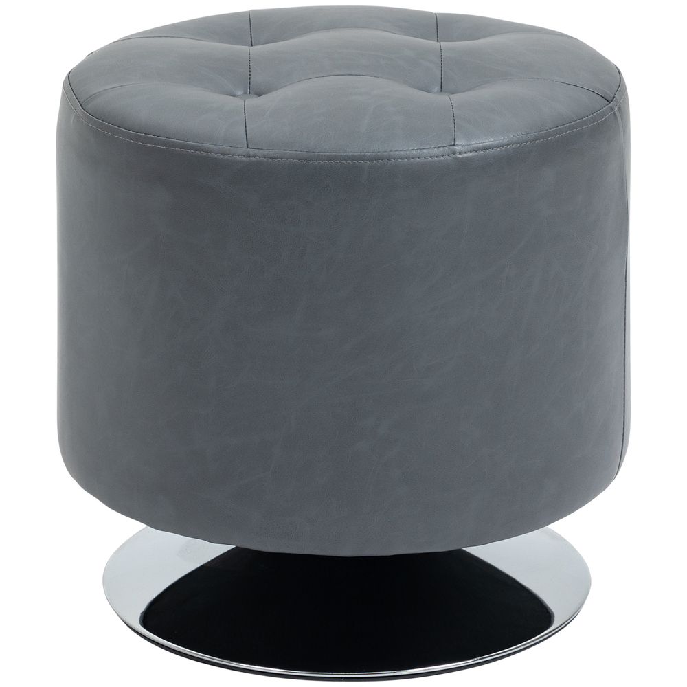 360 Swivel Foot Stool Ottoman, Grey - Thick Padding, Steel Base - PU Leather