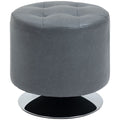 360 Swivel Foot Stool Ottoman, Grey - Thick Padding, Steel Base - PU Leather