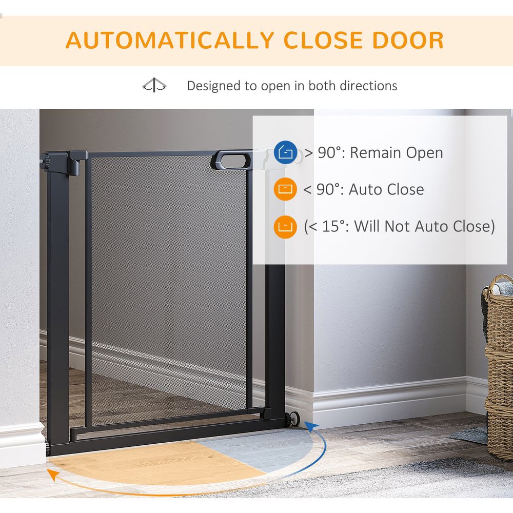 Pressure Fit Safety Gate for Doorways and Staircases, Dog Gate w/ Auto Closing Door, Pet Barrier for Hallways w/ Double Locking, Openings 75-103CM - Black