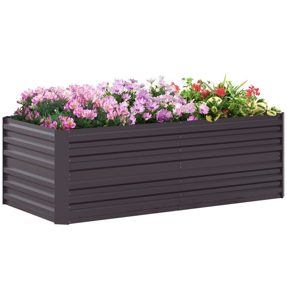 Galvanised Steel Outdoor Raised Bed w/ Reinforced Rods, Dark Grey