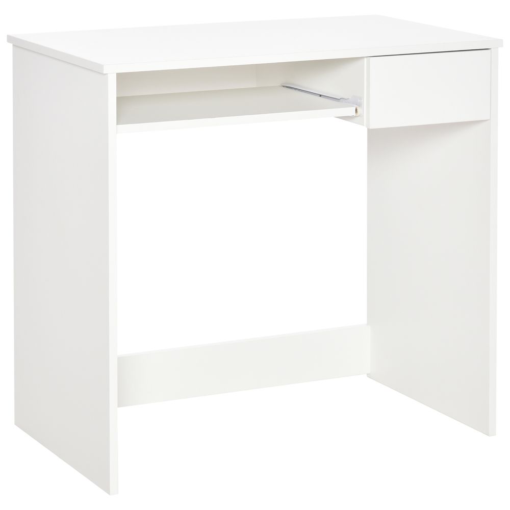 Space-Saving White Computer Table w/ Keyboard Tray - Versatile - for Study, Office or Bedroom