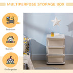 Kids Storage Units with 3 Drawers 3 Tier Chest Vertical Dresser Tower Toy Organizer for Nursery Playroom Kindergarten Cream